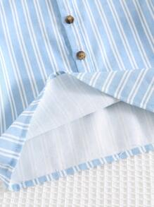 Cozy Pixies 2pcs Baby Boy Colorful Striped Stand Collar Short Sleeve Snap Front Top And Elastic Waist Shorts Set - Blue - View 10