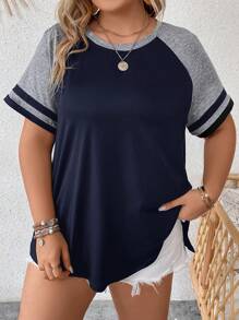 EMERY ROSE Áo thun cổ tròn tay ngắn màu trơn cỡ lớn thường ngày mùa hè - Màu xanh hải quân - Xem 1