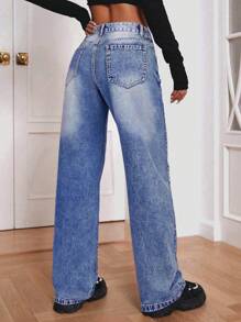 SHEIN EZwear Women's Straight Loose Casual Denim Jeans With Pockets