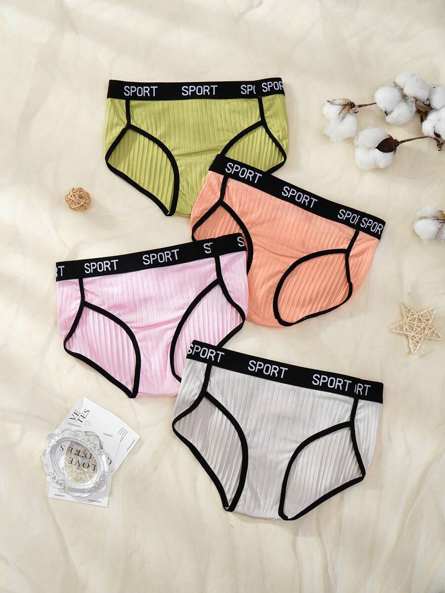 4pcs/Set Teen Girls Cotton Sporty Style Comfortable Soft Underwear Set - Multicolor - View 1