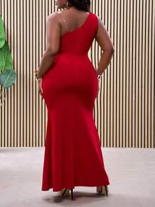 Slaydiva Plus Size Asymmetric Sleeveless Red Elegant Mermaid Hem Maxi Skirt