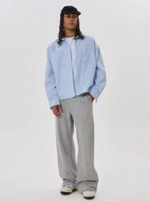 Musero Straight Leg Seam Detail Draw String Joggers - Light Grey - View 1