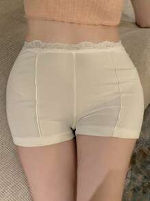 DAZY Women's Minimalist Solid Color Lace Trim Slim Fit Safety Shorts