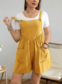 SHEIN LUNE Plus Size Solid Color Wide Strap Button Pocket Casual Jumpsuit - Ginger - View 6