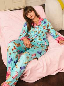 Chillnights Western Cowgirl Boots & Star Print Fashion Women Pajama Set Holiday Season, Fall Winter Clothes - Multicolor - View 5