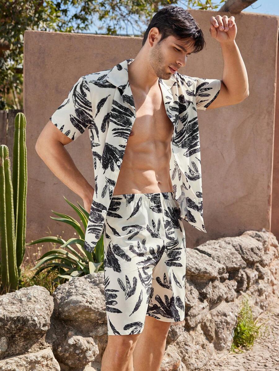 Men's Hawaiian Style Pajama Set - Multicolor - View 1