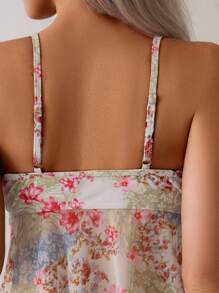 Bonvoyette Women's Holiday Fresh Ditsy Floral Ruffled Adjustable Spaghetti Strap Tankini Set, For Summer Beach Vacation - Multicolor - View 6