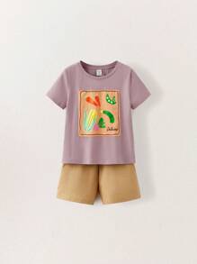 THE HAPPY LOOK 2pcs Boys Casual Set - Round Neck Short Sleeve Top And Shorts - Multicolor - View 1
