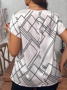 SHEIN Clasi Áo cánh thường ngày cổ chữ V khoét tay cánh hoa cỡ lớn họa tiết hình học cho nữ mùa xuân/hè thông thường - Nhiều màu - Xem 2