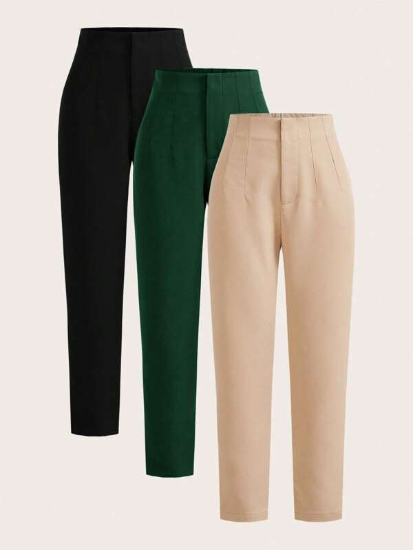 Elaquor Set de 3 pantalones casuales talla grande, ropa de otoño en negro, azul y caqui, apropiado para oficina, trabajo y uso diario