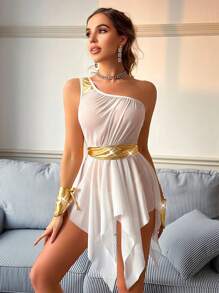 Fantasy Costume Women's Casual Shoulder-Revealing Costume, Minimalist And Fashion For Everyday Wear