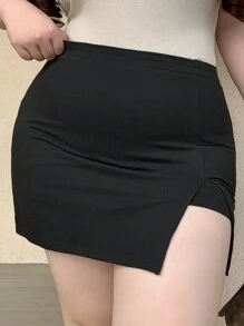 Dazy Plus تنورة قصيرة بلون سادة قابلة للتقسيم، متعددة الاستخدامات لجميع الفصول، تنانير الخريف - الأسود - مشاهدة 3