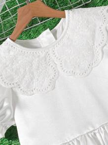 青少年女孩休闲度假可爱刺绣花朵边饰白色连衣裙 - 彩色 - 查看 4