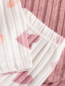 SHEIN Conjunto de 3 piezas para niña, nueva colección otoño/invierno: blusa de cuello redondo de felpa con mangas largas + leggings con estampado de corazones + conjunto casual de moda para estar en casa