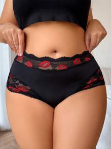 Plus Size Sexy Lace Patchwork Comfortable Panty - Black - View 1