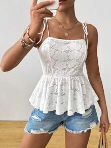 Breezaya Women's Hollow Floral Lace Trim Casual Camisole Top For Indoor, Outdoor & Home Wear