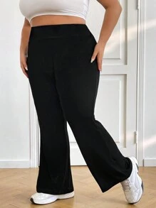 SHEIN CURVE+ 大码女高腰喇叭弹力休闲裤秋季女装春夏清凉裤喇叭裤