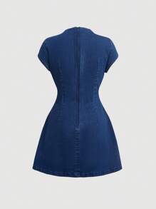 SHEIN MOD Đầm ôm sát cơ thể denim mini thường ngày cho nữ, màu xanh - Màu xanh lam - Xem 2