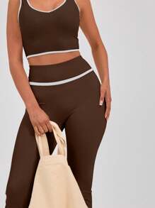 Musera Sport Legging de sport évasé taille haute avec détail de reliure, idéal pour le padel, le tennis, le pickleball et la salle de gym