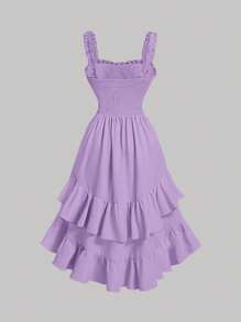 SHEIN MOD Vestido con volantes de corte romántico estilo palacio en color púrpura para mujer de talla grande - Lila Púrpura - Ver 2