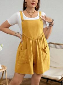 SHEIN LUNE Plus Size Solid Color Wide Strap Button Pocket Casual Jumpsuit - Ginger - View 5