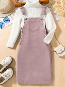 SHEIN Chica preadolescente 1 pieza Vestido overol con parche con bolsillo