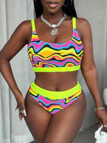 SHEIN Slayr 2pcs/Set Striped Multi-Color Strapless Sexy Bikini Set Women Swimwear, Summer Beach Vacation - Multicolor - View 1