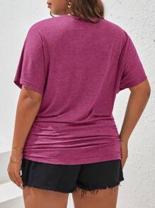 SHEIN Frenchy Plus Size Women Plain Round Neck Bat Sleeve Pleated T-Shirt