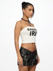 SUMWON WOMEN Edgy Baddie IRL 无肩带短款上衣抹胸式街头时尚哥特式 Y2K 美学节日俱乐部派对舞蹈服 - 白色 - 查看 5