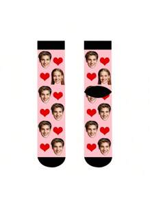 1 par de calcetines personalizados con cualquier cara para mujeres, calcetines personalizados con foto para chicos guapos y chicas hermosas, interesantes calcetines personalizados de pareja con estampado en la parte superior, adecuados para el Día de San Valentín, regalos de cumpleaños y otras ocasiones, divertidos, locos, anime, multicolor, llenos de calcetines con cara