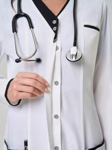 TaskEZ White Long Sleeve Lab Coat/Jacket With Pockets - White - View 8