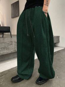 Manfinity Homme Men's Solid Color Front Tie Casual Loose Sweatpants, Daily Wear
