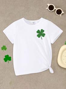 SHEIN Dziewczęca koszulka z nadrukiem w kolorze ombre green, z nadrukiem sloganu, w stylu basic casual