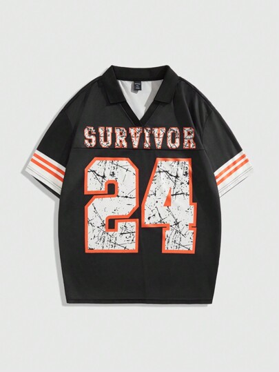 Prep Men's Jersey Solid Color Patchwork Short Sleeve Print Casual Polo Shirt