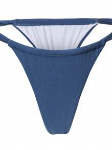 SHEIN Swim Bộ đồ bơi hai mảnh buộc cổ cho nữ, thiết kế tối giản, cho kỳ nghỉ hè ở bãi biển - Màu xanh lam - Xem 5