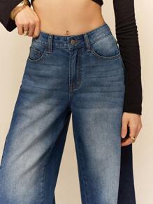 Poéselle Dames lage taille zakken wijde pijp losse casual jeans