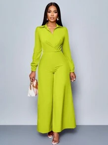 SOLERSUN Women's Solid Color Long Sleeve Loose Jumpsuit, Fall/Winter - Green - View 1