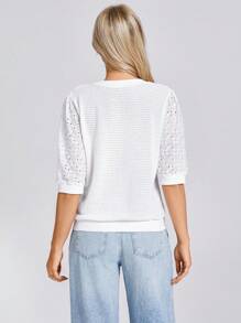 Wildy 女士休闲刺绣泡泡袖华夫格 T 恤，优雅度假和户外穿着