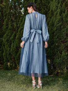 Modelyn 女士优雅珍珠装饰网眼长裙