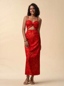Travachic Vestido sin mangas con espalda abierta y estampado floral rojo para mujer