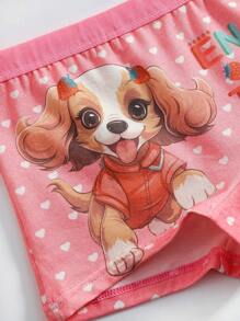 SHEIN 4pcs/Set Young Girl Cute Cartoon Puppy Full Print Elastic Waistband Girl Briefs