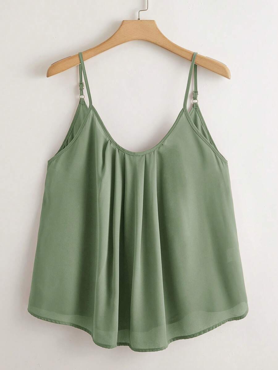 SHEIN LUNE Plus Size Solid Color Spaghetti Strap Camisole Tank Top, Casual Daily Wear - Mint Green - View 1