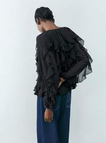 Maija Áo sơ mi ren nhiều lớp màu đen thanh lịch hiện đại mùa xuân và mùa hè mới dành cho nữ, tuyệt đẹp hàng ngày, giản dị, lãng mạn, kỳ nghỉ, thích hợp cho các buổi tiệc ngoài trời, khách dự tiệc cưới, phong cách quý tộc cổ điển, ngày lễ tình nhân, trang phục nữ thập niên 90, lễ hội âm nhạc Bohemian - màu đen - Xem 5