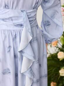 Modelyn 女士优雅碎花雪纺露肩长袖荷叶边下摆连衣裙 - 彩色 - 查看 3