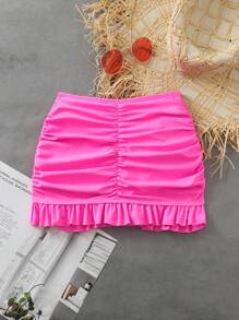 Swim Mod Women's Pink Pants Skirt Swim Bottoms, Holiday Lace Shirred Sexy Bikini Bottom For Summer Beach Vacation - Hot Pink - View 5