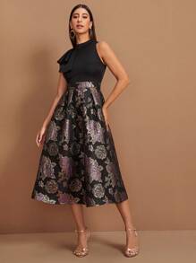 Modelyn Exaggerate Ruffle Trim Jacquard Combo Dress - Multicolor - View 3