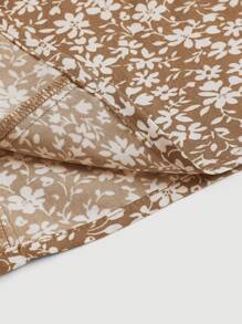 SHEIN MOD 女士心形领无袖满身碎花连衣裙 - 卡其色 - 查看 4