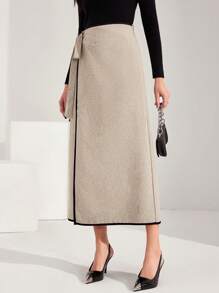 Heiryn Váy suông buộc dây màu trơn dành cho nữ, mặc hàng ngày - Màu be - Xem 3