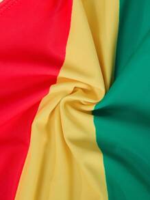 SHEIN Slayr CURVE Plus Size Women's New Sexy Fashion Rainbow Striped Contrast Color Print Black Solid Triangle Cup Binding Tie Bikini Set Top & Bottom Swimwear, Summer Beach Vacation - Multicolor - View 7