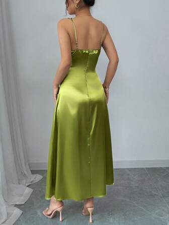 Rafferiza 绿色优雅 V 领蕾丝边收腰连衣裙，春夏